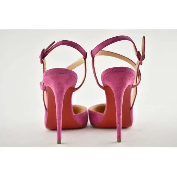 Christian Louboutin Jenlove 100 Grenat Pink Ankle Strap Pointed Heel Pump 35.5